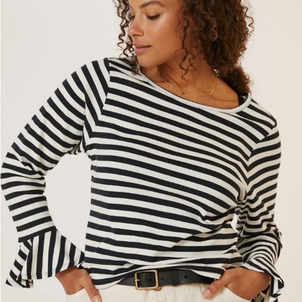 Anthropologie Striped Bell Sleeve Top